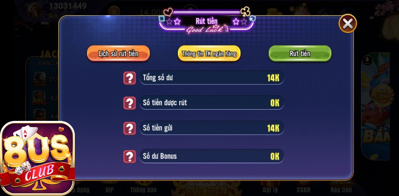 Hướng Dẫn Về Rút Tiền Tại APp Game 8us CLUB