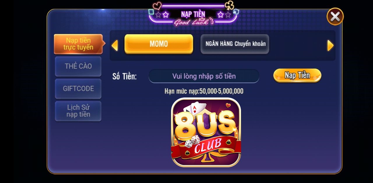 8US Hướng Dẫn Cách thức nạp I – Banking Tại Cổng Game 